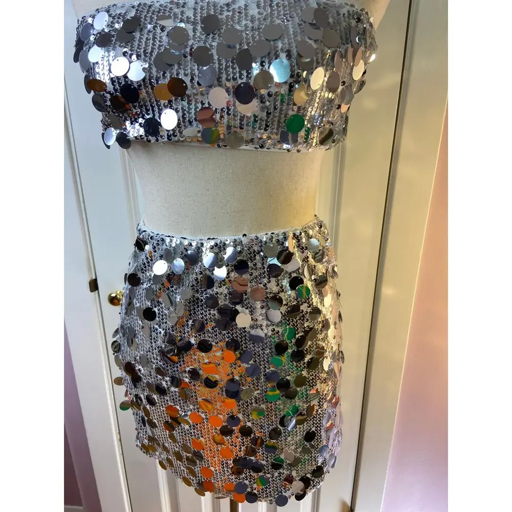 SHEIN 2 piece, Aveloria Rosie‎ sexy silver mini skirt and top
